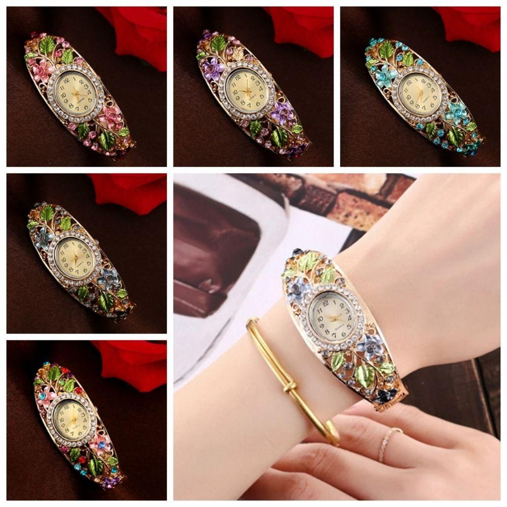 Alloy Rhinestone Dress Watch Quartz Movement Quartz Bracelet Wristwatch Flower Watch Daily Use
