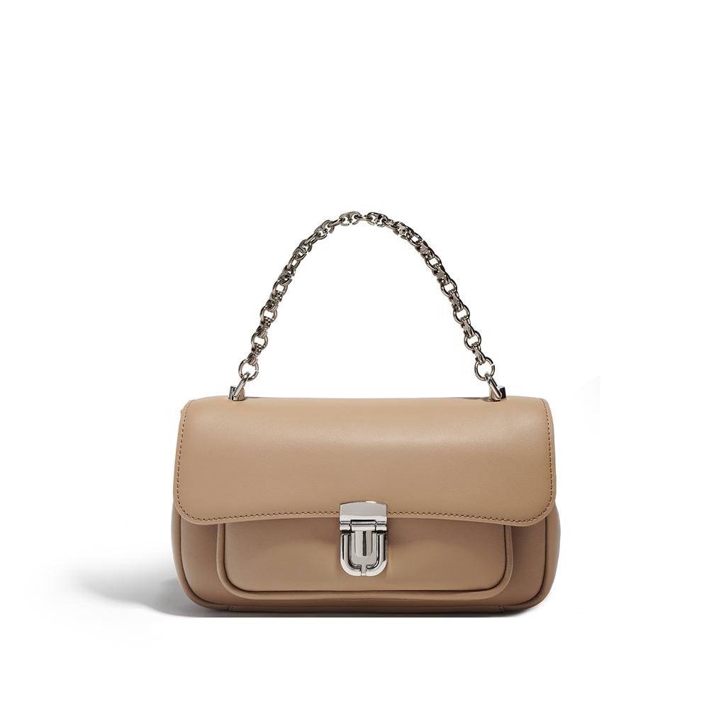 New Niche Design High-end Cowhide Messenger Bag Women's Chain Bag Leather Lock Small Square Bag