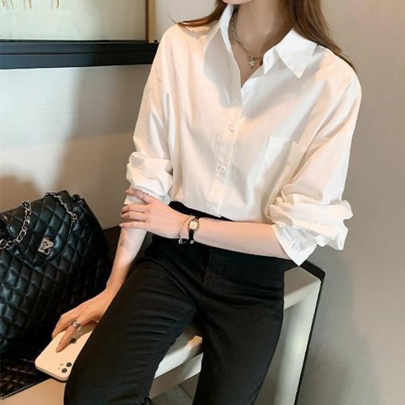 White Shirt Women Commuting Design Niche Top With Sweater Stacked Long-sleeved
