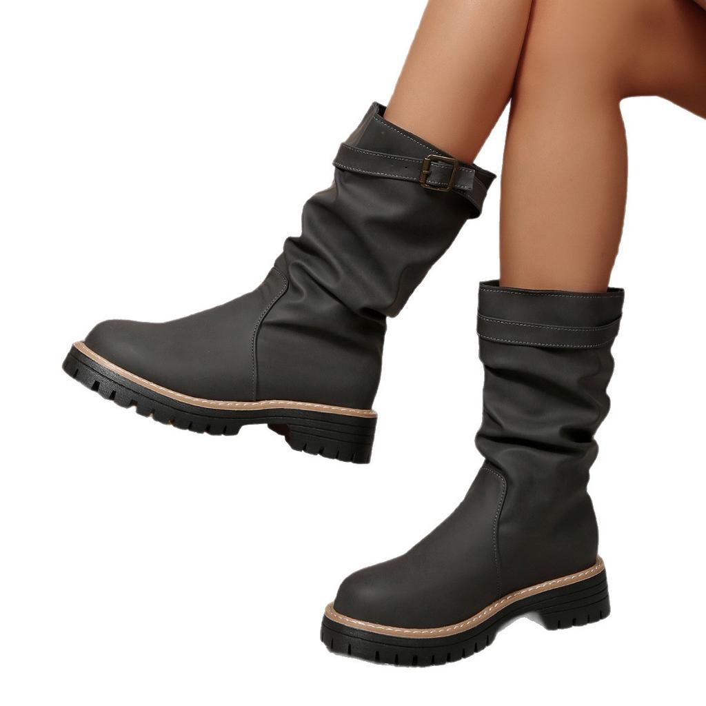 Korean Solid Color Boots with Fleece To Keep Warm In Autumn and Winter 25 Years