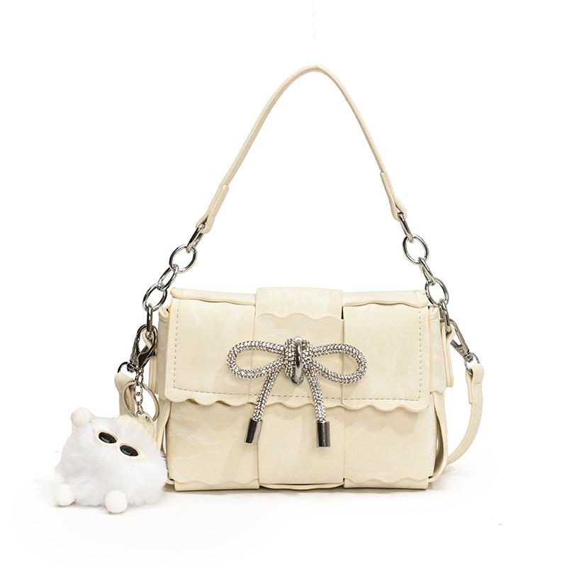 

Niche design messenger small square bag 2025 new fashion bow woven bag women s simple texture messenger bag білий