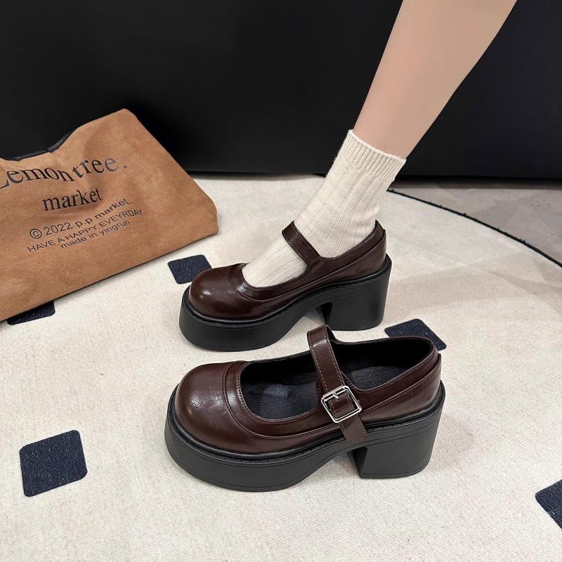 Platform Mary Jane shoes women's spring and autumn with skirts, high heels, thick heels, retro small leather shoes women