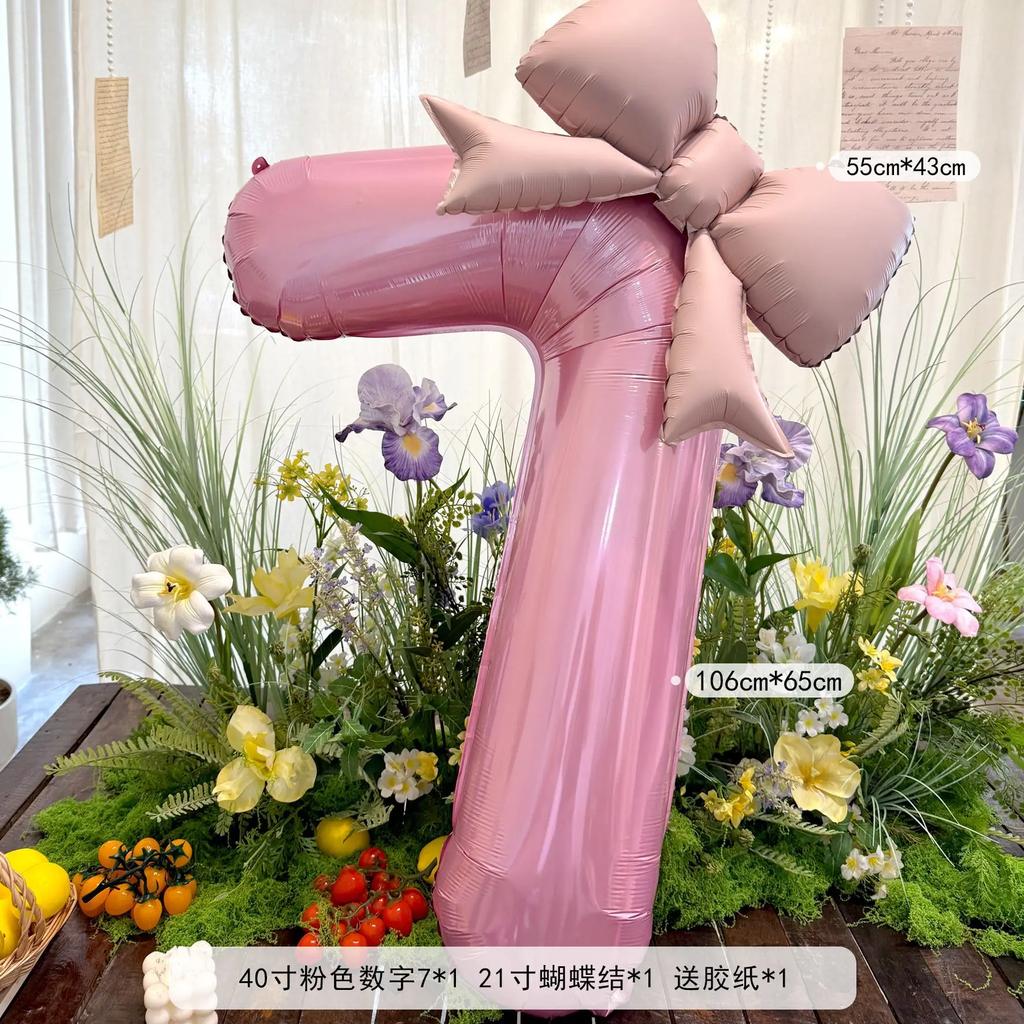 40inch Pink Number Bowknot Aluminum Foil Balloon Wedding Birthday Party Decor Baby Shower Number 0-9 Party Photo Props Supply