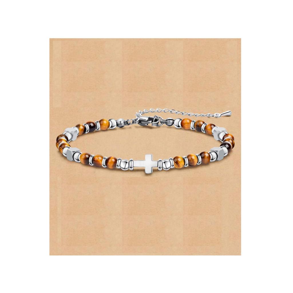 Bracelet de Couple Bohème 4MM: Pierre Naturelle Perlée avec Turquoise Zèbre Poudre et Acier Inoxydable