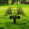 Pet Memorial Garden Stake, Metal Plaque with Angel Wings Paw Print, Grave Marker for Dog Cat, Personalized Gift
