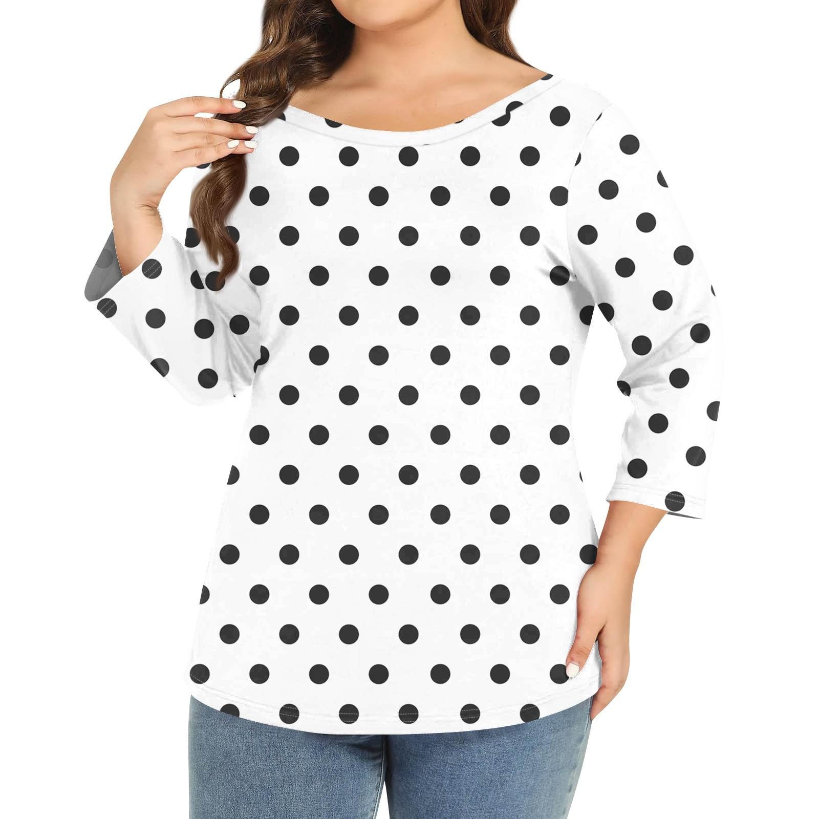 

Women s Plus-size Model O-neck 3/4 Sleeve Solid Color Top XL білий