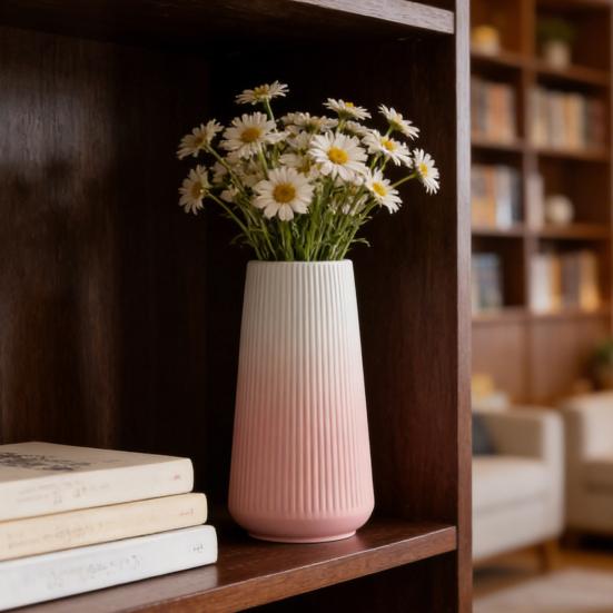 White Ceramic Vase Small Ribbed Textured Flower Vase for Pampas Grass Home Living Room Bedroom Dining Table Farmhouse Kitchen Shelf Table Decor