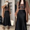 High-Waisted Acetate Satin Fishtail Midi Skirt: Designer-Style, Slimming A-Line with Large Flare for Women's Autumn/Winter Wardrobe.