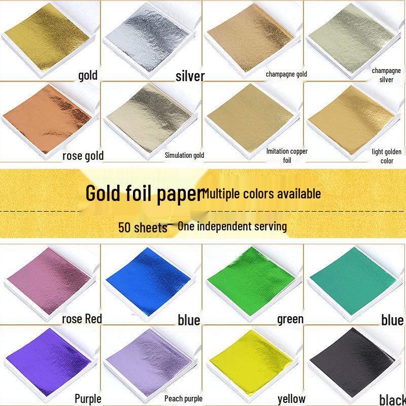 Imitation Gold Leaf Paper 9cm DIY Gilding, Decorative Sheets - 50 Sheets, Various Colors