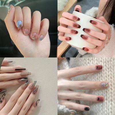 24 unidades/caixa Unhas Rápidas Vários Glitter Borboleta Simples Manicure Adesivos Usáveis DIY Acabamento Unhas Postiças