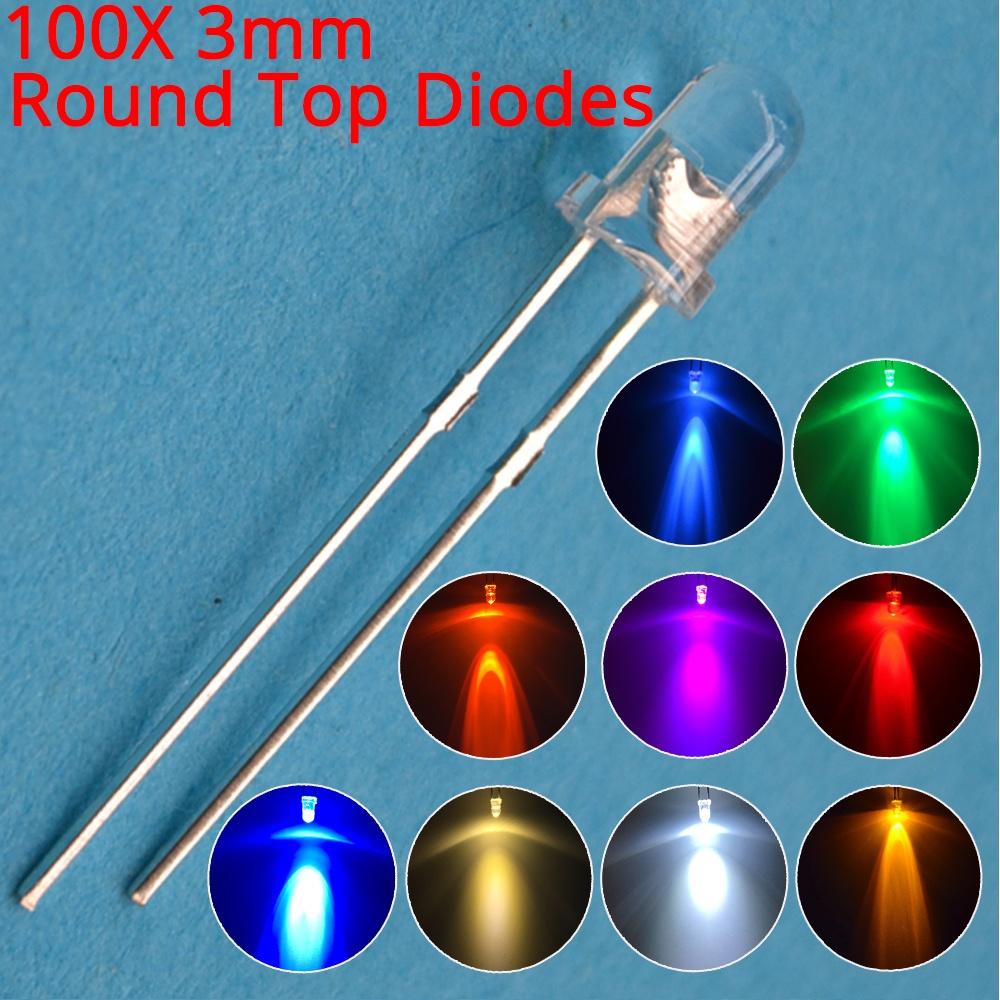 100Pcs White Blue Red Yellow Green 5mm 3mm Round LED Assortment Kit Ultra Super Bright Light Emitting 6000-6500k Diode Bulb Lamp