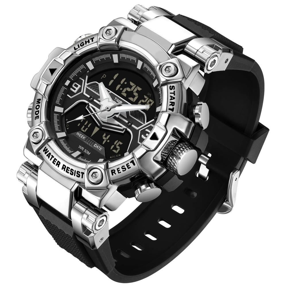 

findtime Watch Men s Digital Dual Time Analog Military Stopwatch Alarm Waterproof Sports Running Luminous Backlight Day of the Week Date Clock