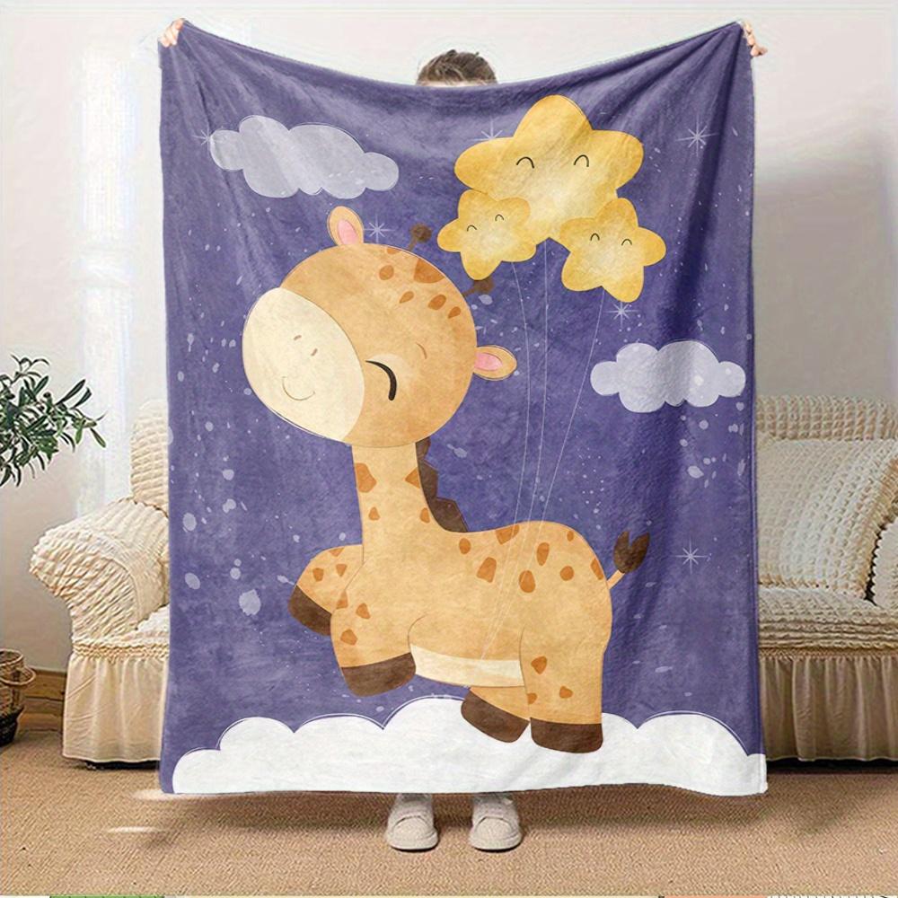 

For Giraffe,Stars,Night-Themed Flannel Blanket, Glam Style, Digital Print, All-Season Comfort, Tear-Resistant, Knitted Craftsmanship, Polyes 150x180cm