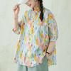 DIMANAF 2026 Summer New Plus Size Women Colorful Print Short Sleeve Shirt Blouse Cotton Lady Tops Holiday