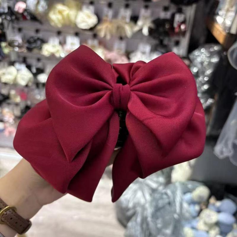 Versatile French Satin Bow Shark Clip - Elegant Texture Hair Accessory with Flower Bud Claw Design