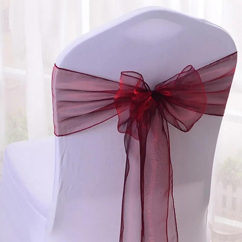 50pcs/100pcs Wedding Chair Sash Ties Crystal Organza Chair Bow Sash Knots For Party Event Banquet Decoration