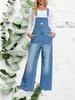 Womens Denim Bib Overalls Adjustable Strap Wide Leg Jumpsuit With Pockets