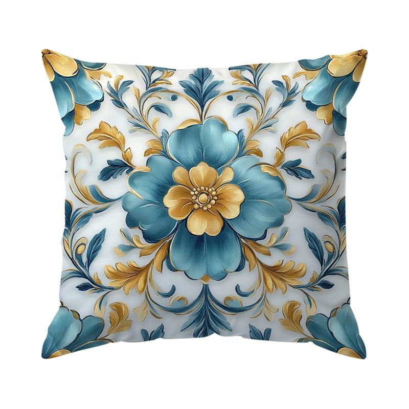1pcs Geometrically Symmetrical Flowers Pillowcase Square Bedroom Cushion Covers Zipper Chair Living Comfortable Decor 45x45cm 45x45cm