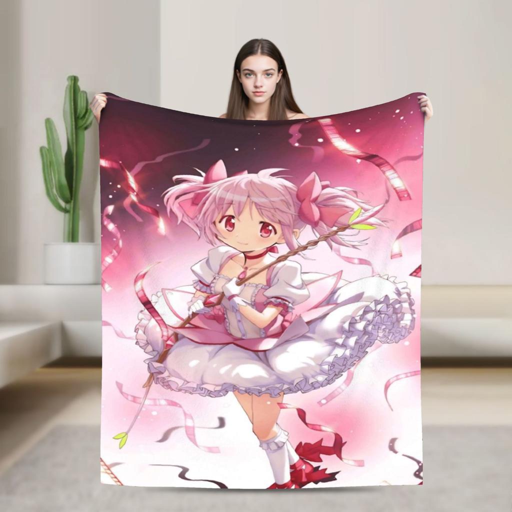 Anime Puella Magi Madoka Magica Blanket Plush Throw Blanket For Girls Boys Couch Chair Sofa Bed Flannel Bedspread Bed Cover
