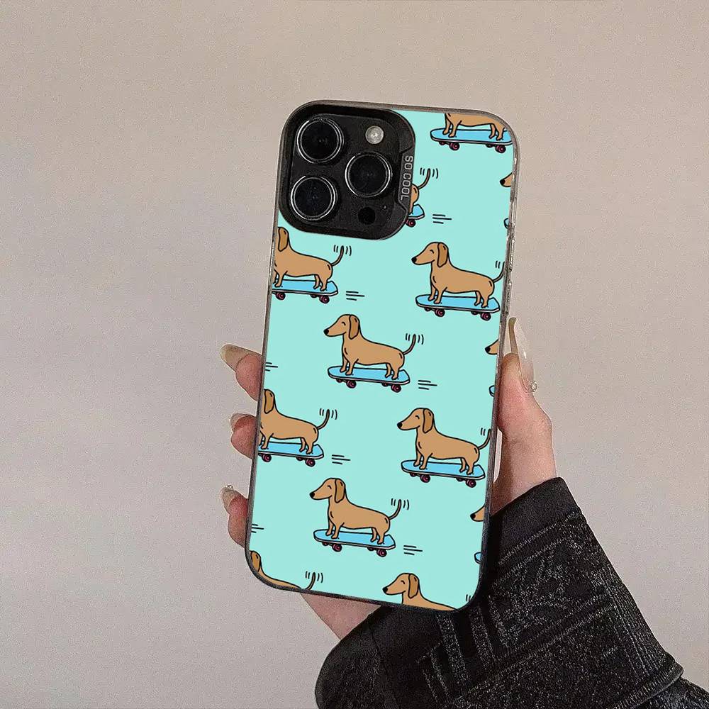 Dackel Hunde Handyhülle Für IPhone 17 16 15 14 13 12 11 XS XR X Pro Max Plus Farbige Silberbeschichtete Hülle