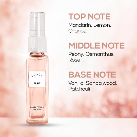 RENEE Flirt Eau De Parfum 8ml - Premium Long-lasting Fragrance With Notes of Mandarin, Rose, Vanilla - Versatile Scent for All Occasions