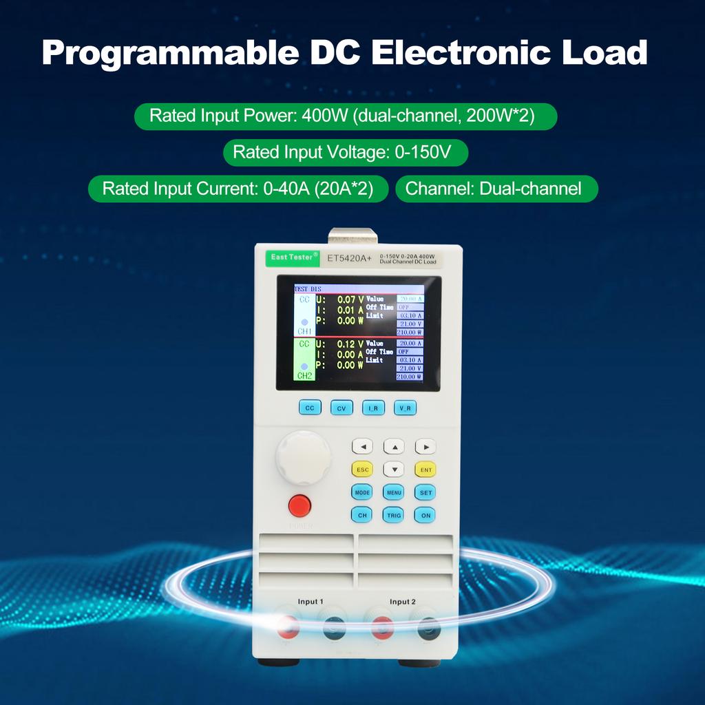 East Tester ET5420A+ Programmable Dual-channel DC Electronic Load 150V 20A*2 200W*2 Double-Channel