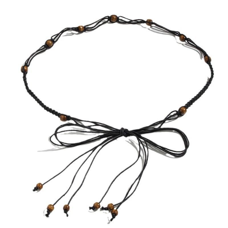 Bohemian Ethnic Design Genuine Leather Waist Rope For Women With Handmade Tie Knot