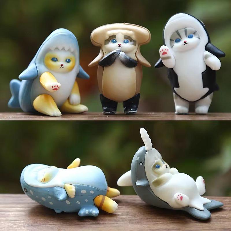 Mofusand Shark Cat Action Figurine  Plaything With Shark Headgear Kawaii Bedroom Desktop Decoration Collectable Surprise Present