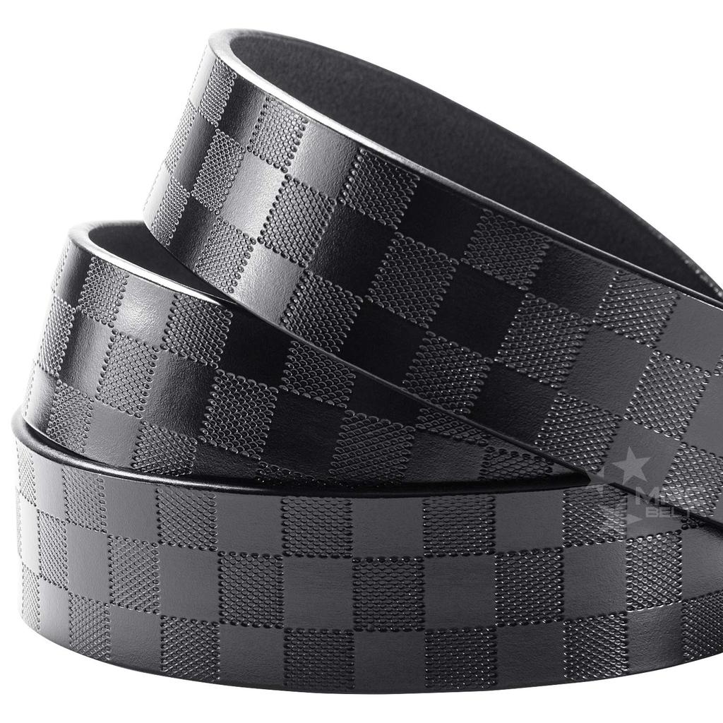 Men's belt, no holes, large size, stylish, casual, genuine leather, check pattern, casual belt, jeans belt, brand, automatic lock, adjustable, men's