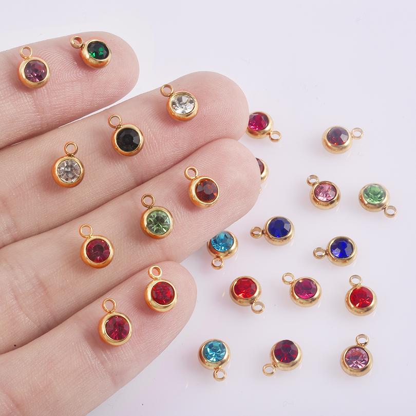 12pcs Mix Birthday Pendant Round Stainless Steel Rhinestone Charms For Jewelry Making Supplies DIY Necklace Bracelets Materials