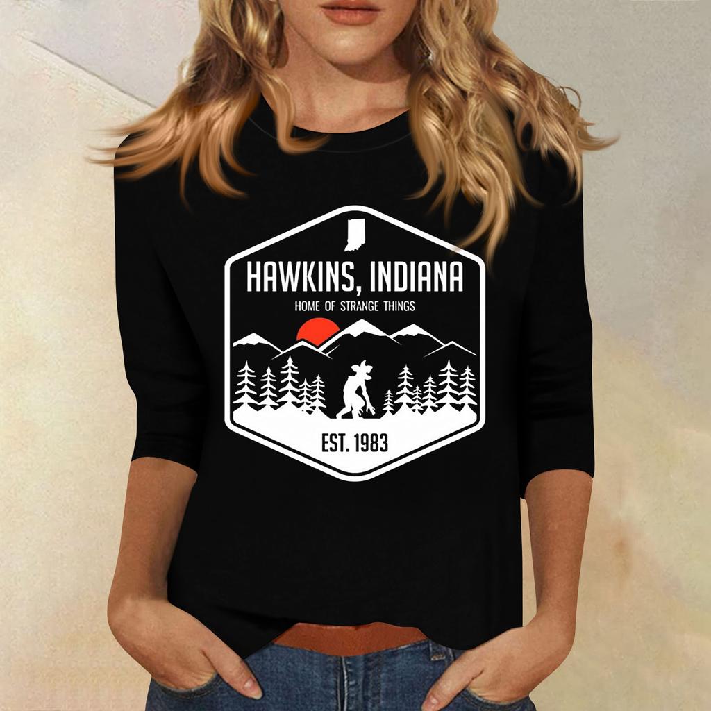 3/4 Sleeve Tops For Women T-Shirt Casual  Print Tops T Shirt Round Neck Pullover Blouse