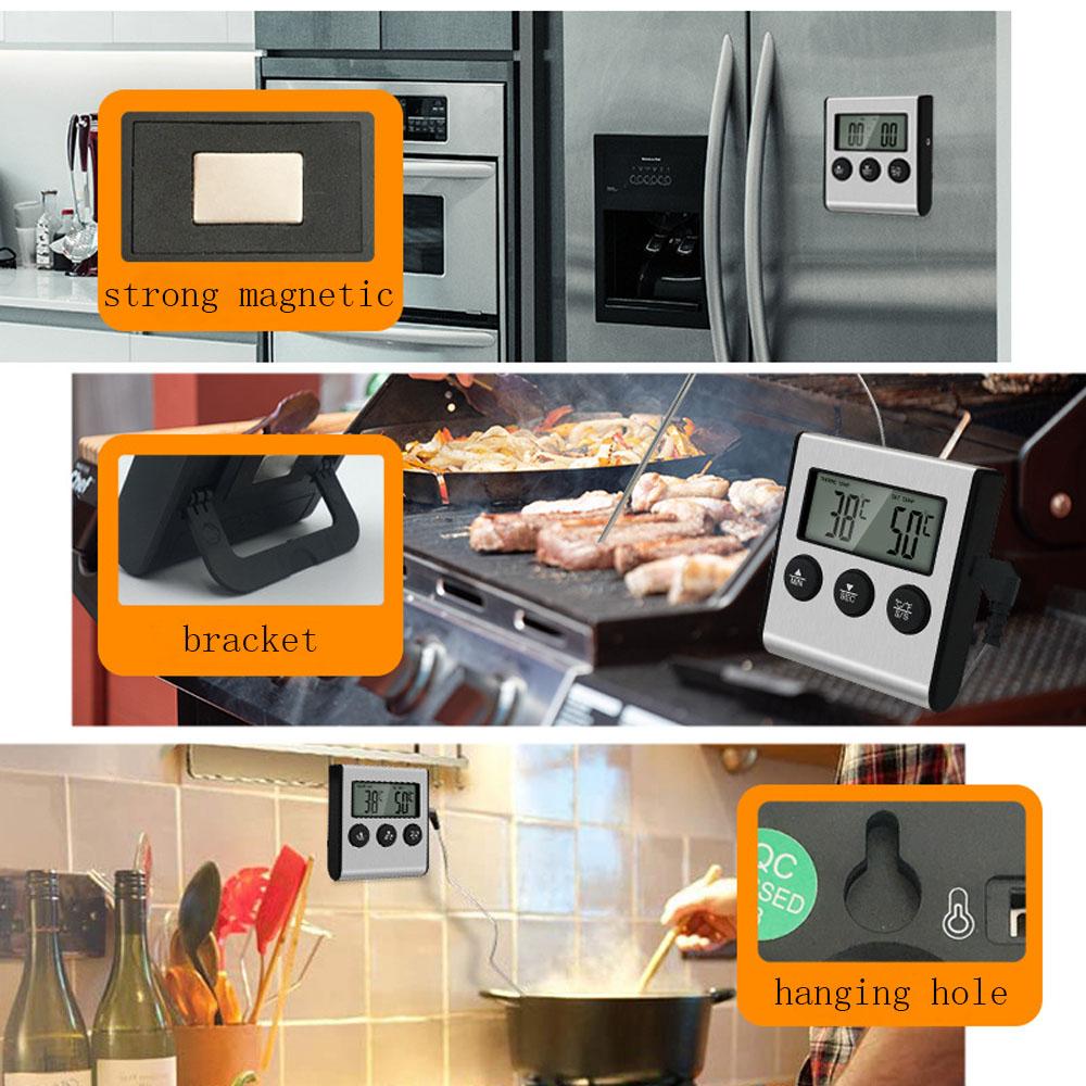 Mini Kitchen Digital Cooking Thermometer High Precision Meat Food Temperature Meter for Oven BBQ Grill Timer Function with Probe