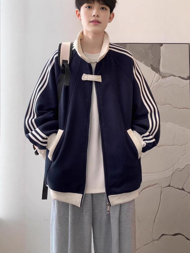 Men's Trendy Striped Patchwork Baseball Jacket - Autumn Fashion Loose Fit