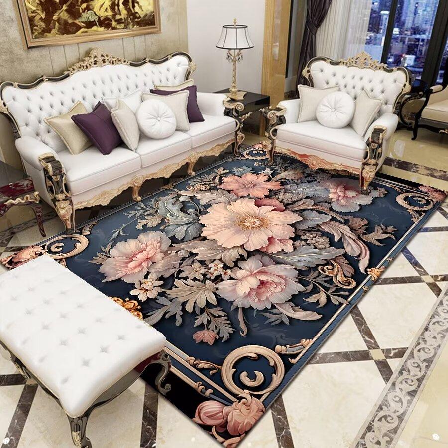 Nordischer Waschbarer Wohnzimmerteppich Europäischer Stil Heimdekor Bodenmatte Druckmuster Bereichsteppich Schlafzimmer Großer Bereich Sofateppiche