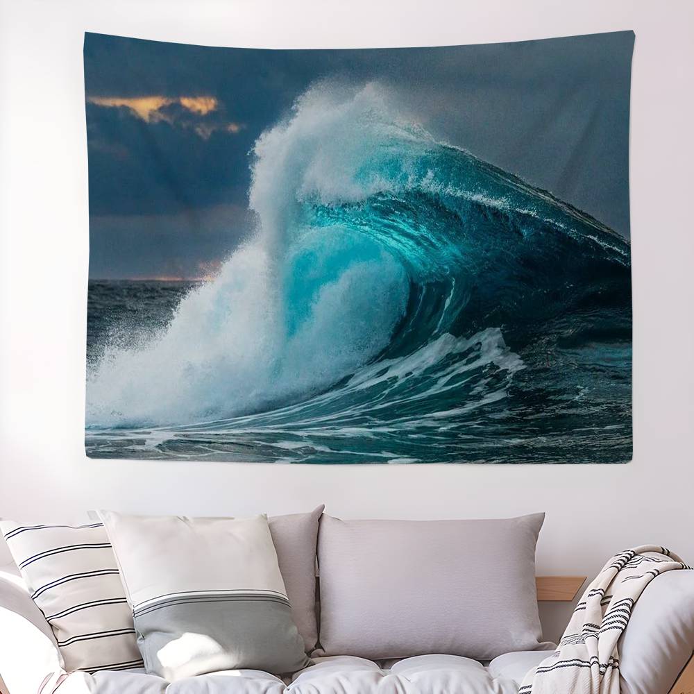 Blue Ocean Wave Hanging Bohemian Tapestry Japanese Wall Tapestry Anime Kawaii Room Decor