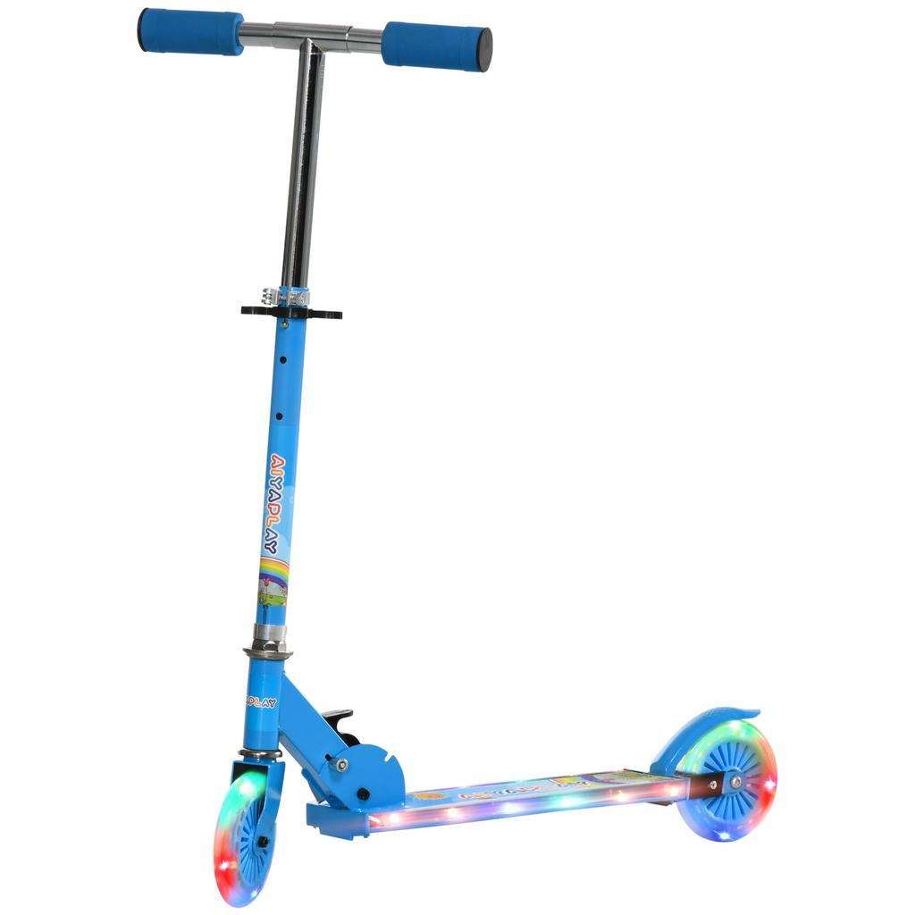 Foldable Kids Scooter with Lights, Music, Adjustable Height, Bright Wheels, LED Pedals, 50kg Load Capacity, 67x32x65-78 cm, Blue