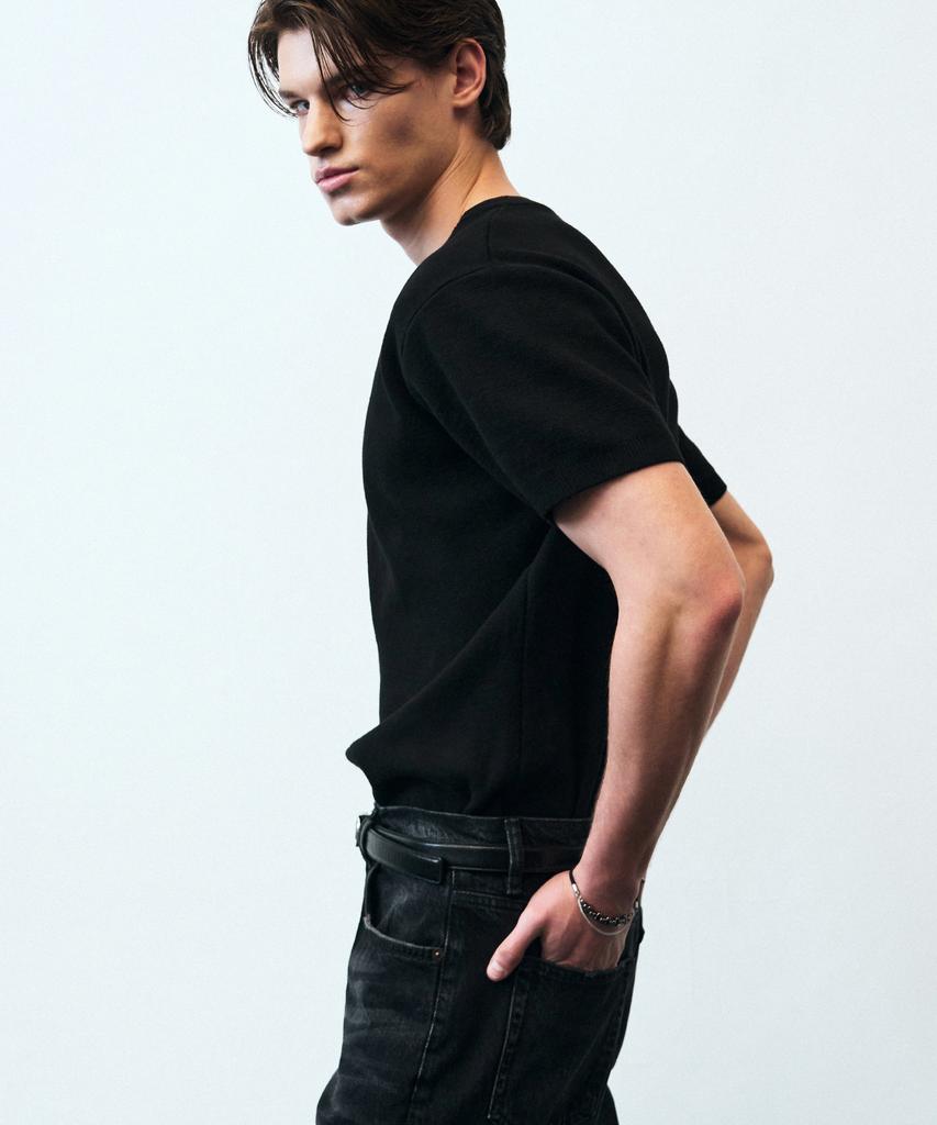 Beulleieo Core Cotton Layered V-Neck Half Knit [Black]