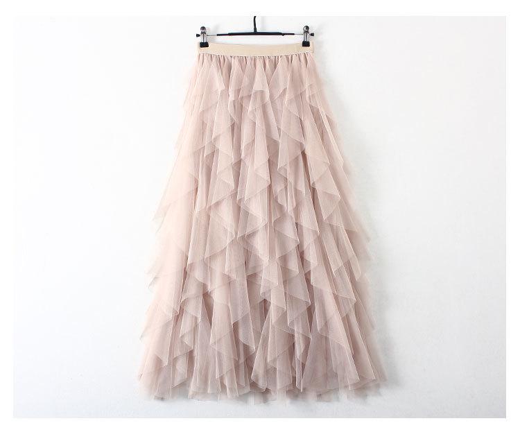 The Korean Version of the Elastic Waist Is Fashionable and Versatile, Showing Thin Mesh Stitching, Irregular Midi and High-waisted Skirts