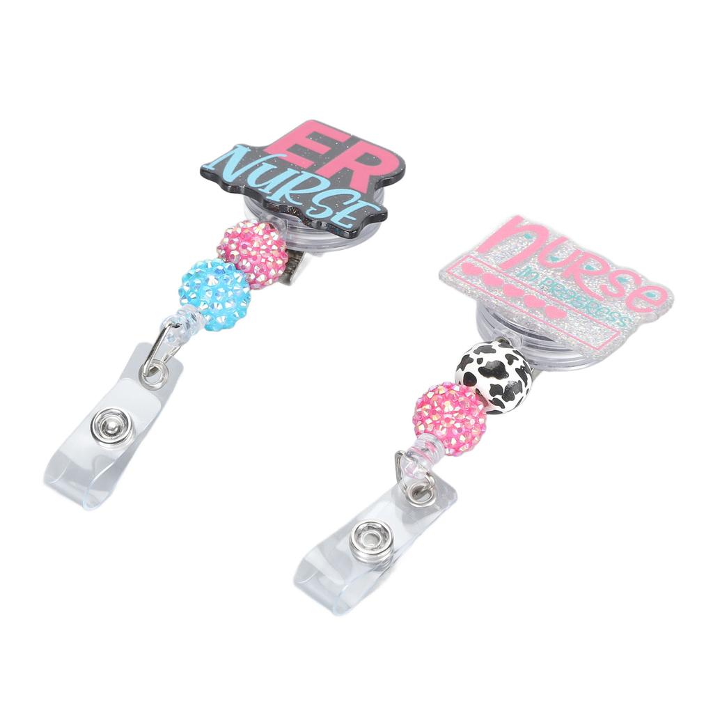 Nurse Badge Reel Holder Retractable Hand Painting Beaded Nursing Student Badge Reel Clip for Nursing