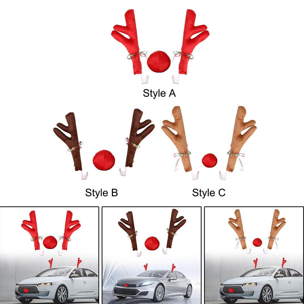 Generic Car Reindeer Antler Kit with Red Nose Decorative Vehicle Decor Easy to Install Christmas Decorations Auto Accessories