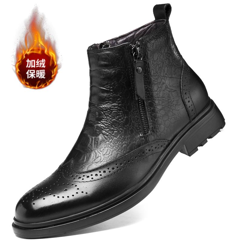 

Высококачественные черные/коричневые мужские ботильоны с боковой молнией, деловые туфли с круглым носком, мотоциклетные ботинки, новые модные мужские ботинки с резным узором 47