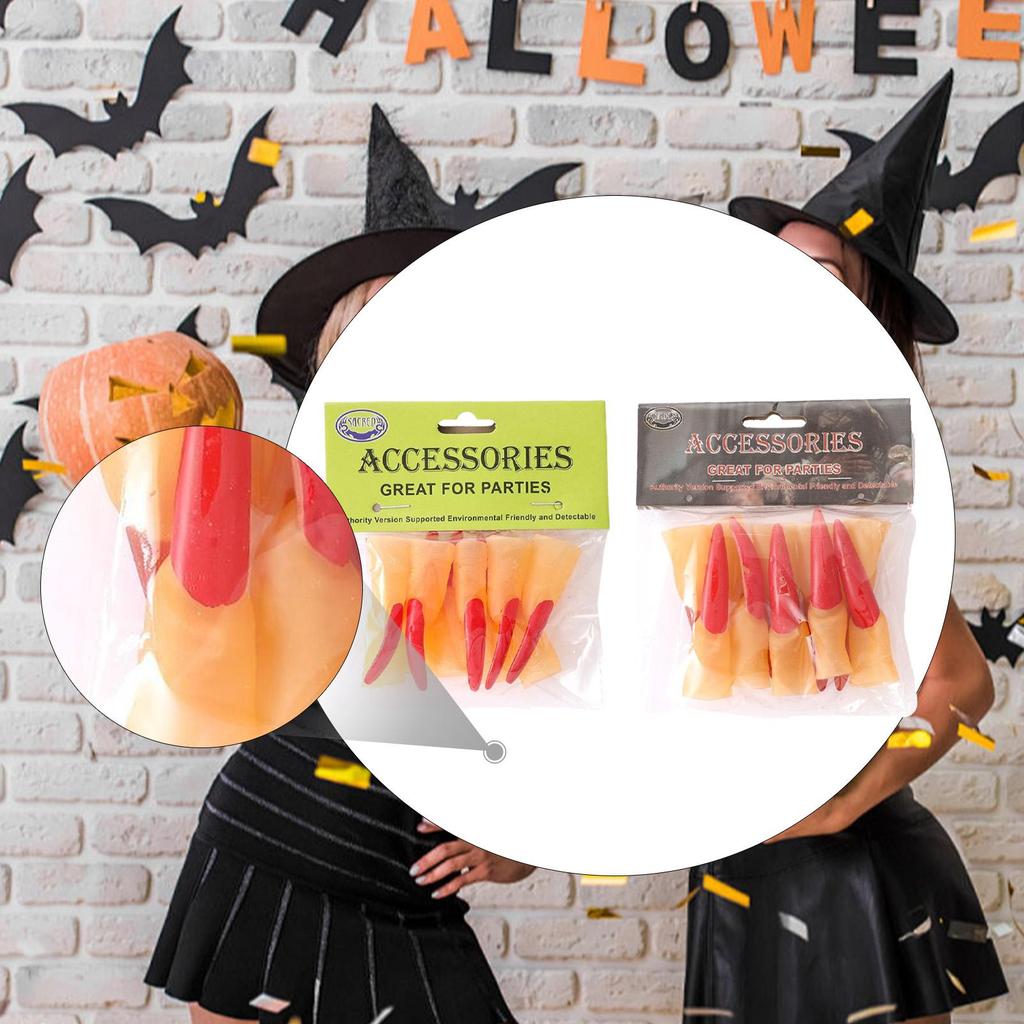 10 Pieces Witch Nails Red Long Spooky Witch Fingers False Nails Monster Finger Tips for Bar Stage Show Masquerade Dress Up Props