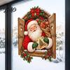 Removable PVC Decals 3D Santa Claus Christmas Wall Sticker, Vintage Through Wooden Window Decal, Decorative Film Peel And Stick Mural Art for Holiday