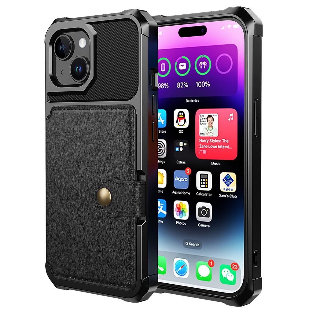 For iPhone 15 PU Leather+TPU Phone Case Card Holder Wallet Back Cover Support Magnetic Car Mount