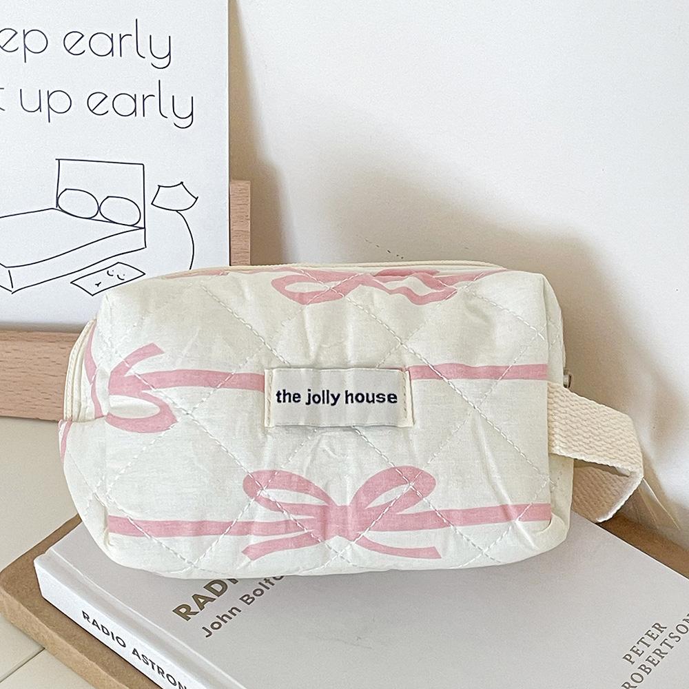 

Pink Bowknot Women s Makeup Bag Portable Tote Quilting Cosmetic Storage Pouch Handbag Make Up Large Cpapcity Zipper Mini Bag