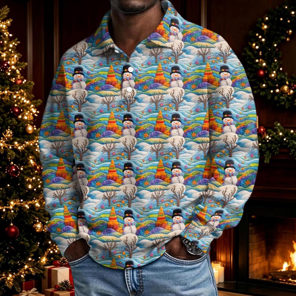 Men's Christmas Long Sleeve Button-Up Shirt for Holiday Parties and Casual Wear