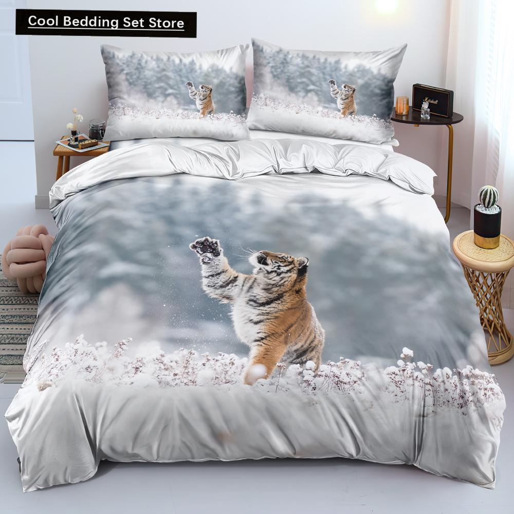 Comforter 3D Tiger Bedding Set King Queen Full Twin Size Brown Animal Jungle Wildlife Comforter Polyester