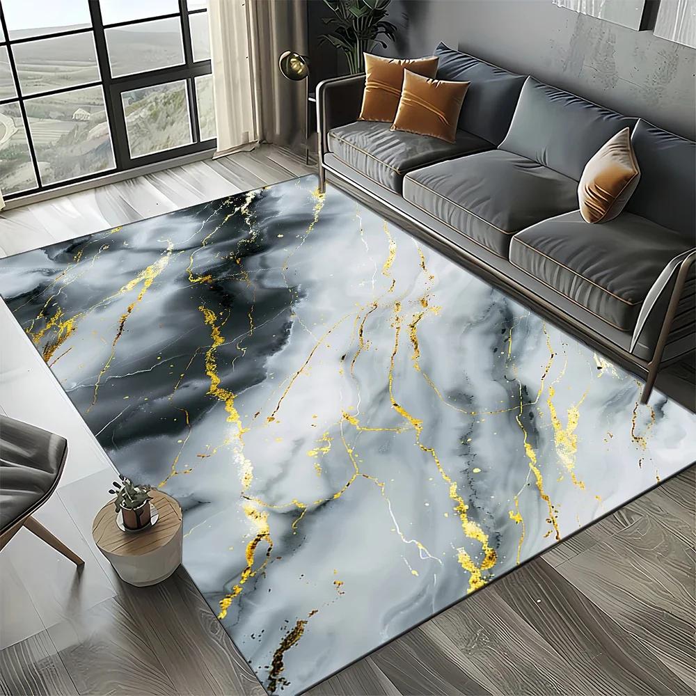 2025 New Style Black White Gold Marble Fashion 3D Carpet Rug for Living Room Bedroom Home Sofa Decoration,Kid Non-slip Floor Mat