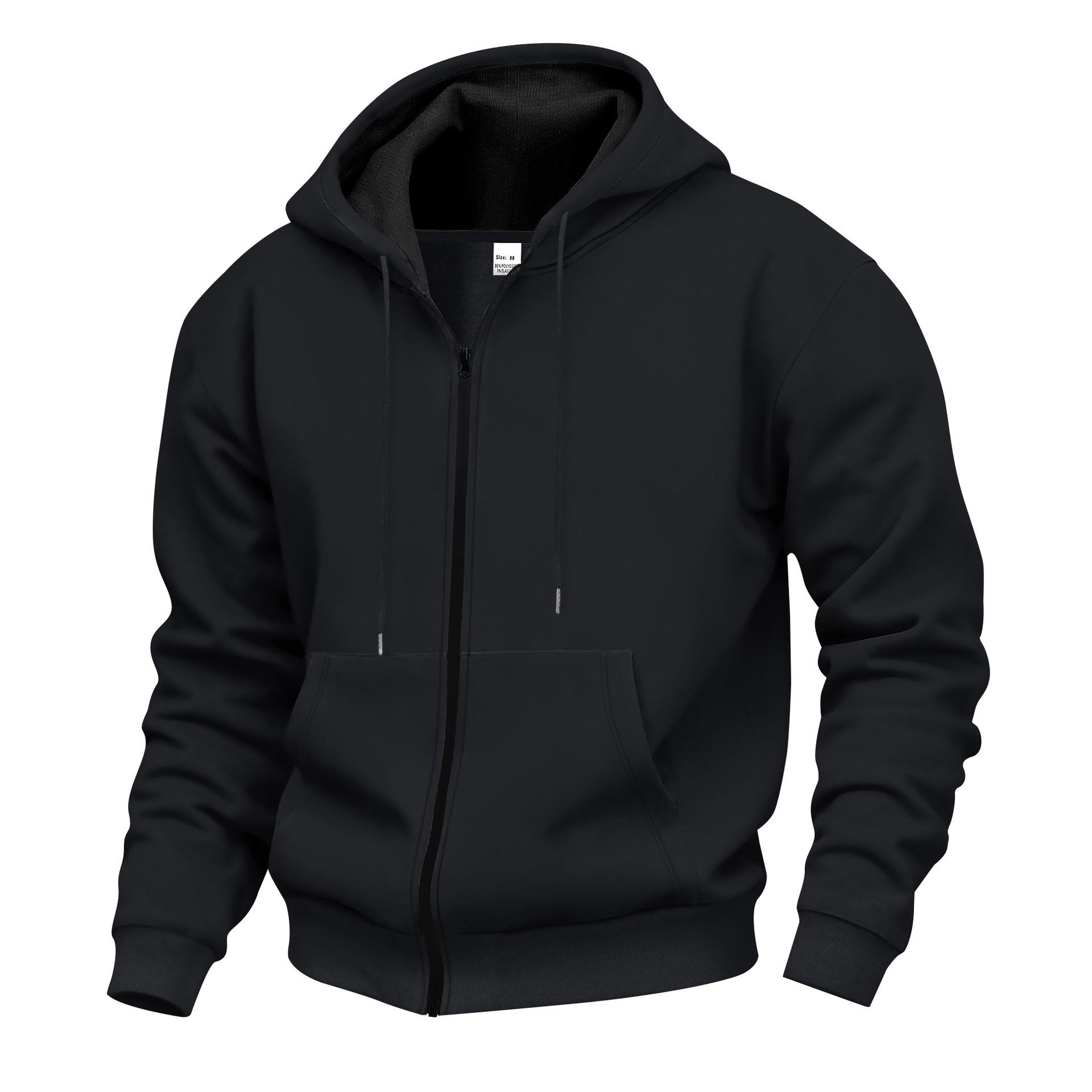 

Men s American Style Autumn/Winter Warm Velvet Hooded Zipper Sweatshirt XXX-Large чорний