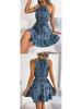 Leopard Print Ruffled Hem Halter Dress